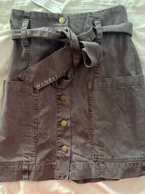 High-Waist Button-Front Utility Mini Skirt in Charcoal